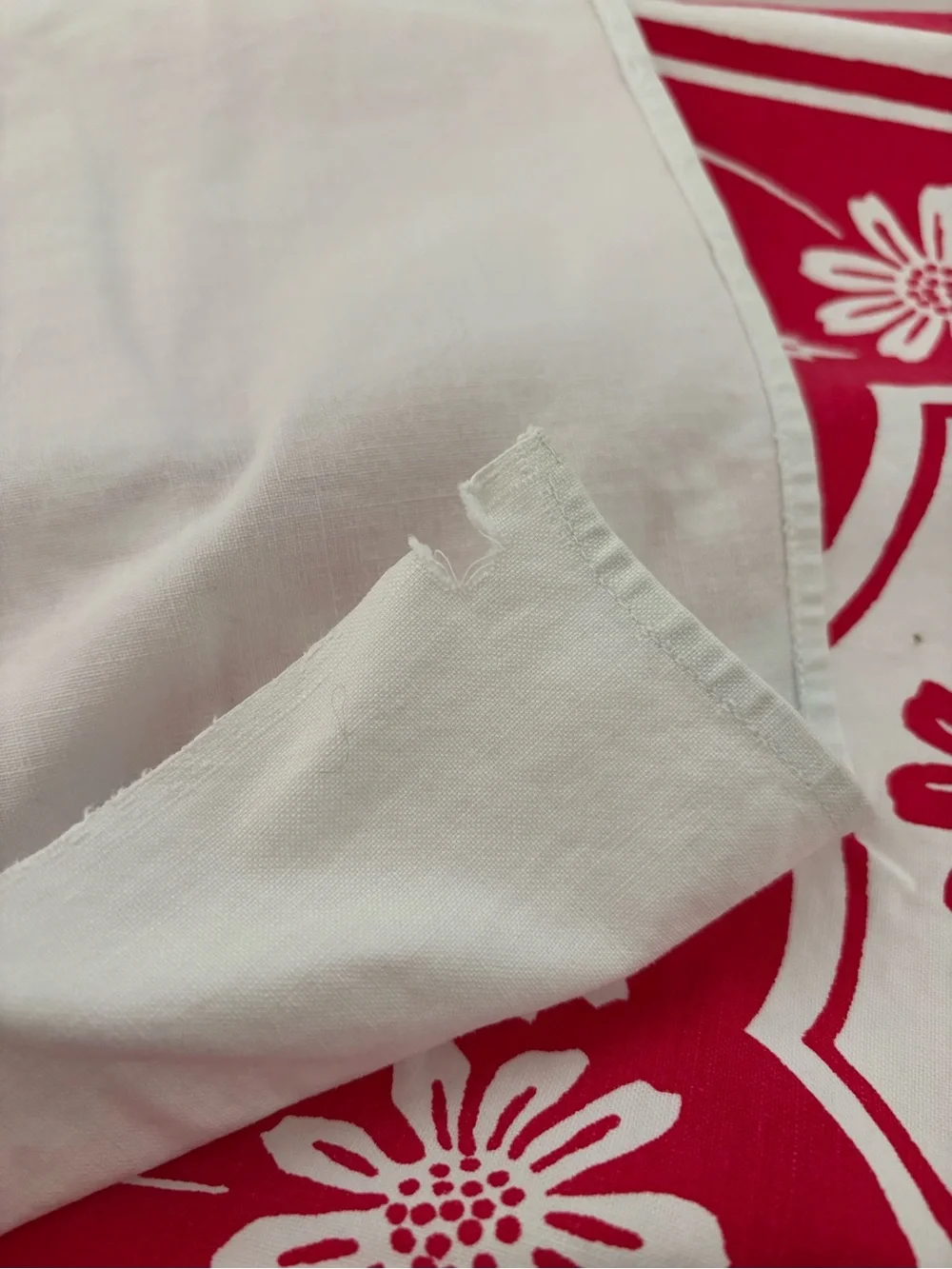 Vintage Red and White Floral Tablecloth